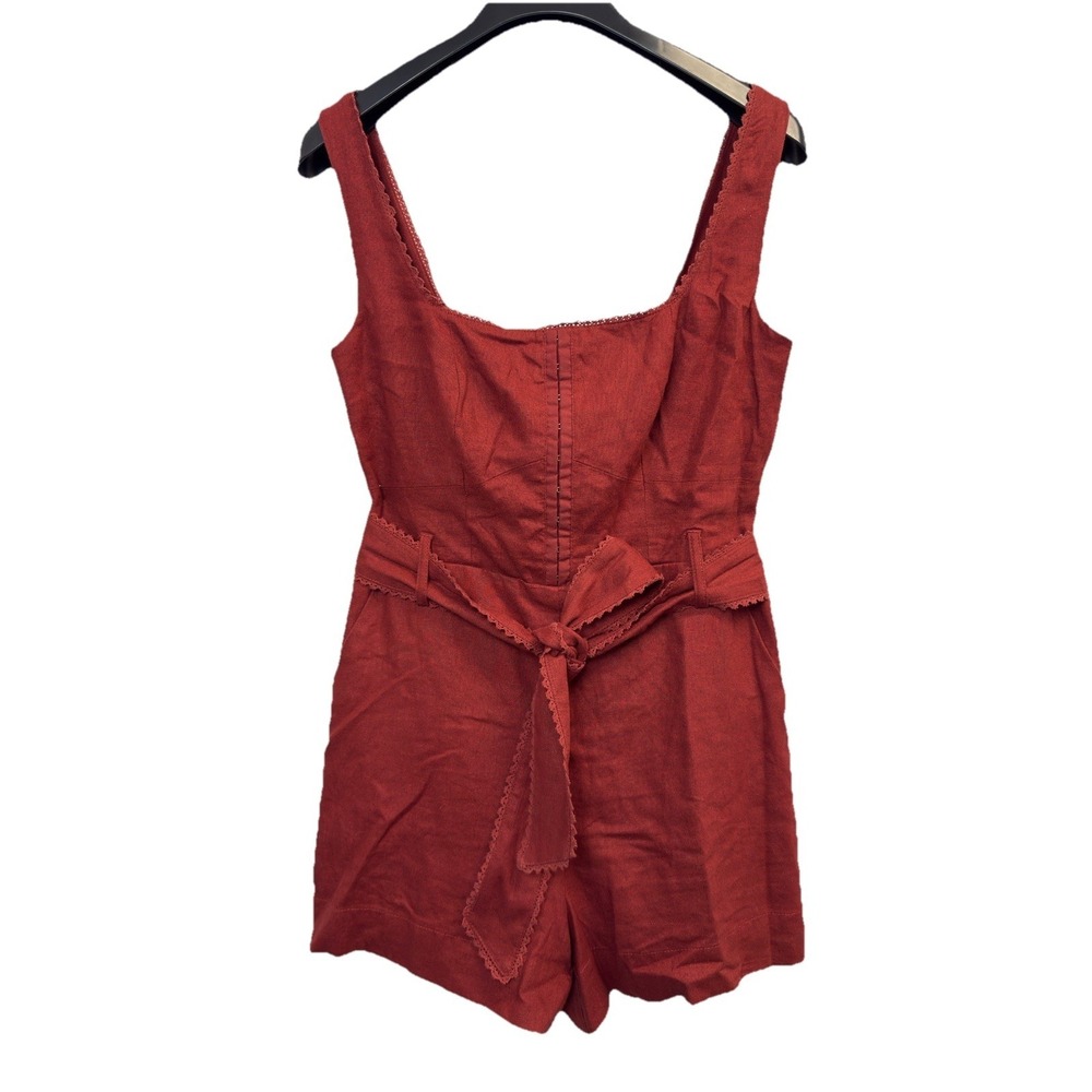 House of Harlow Linen Blend Sleeveless Romper Women's S Rust Brown Belted